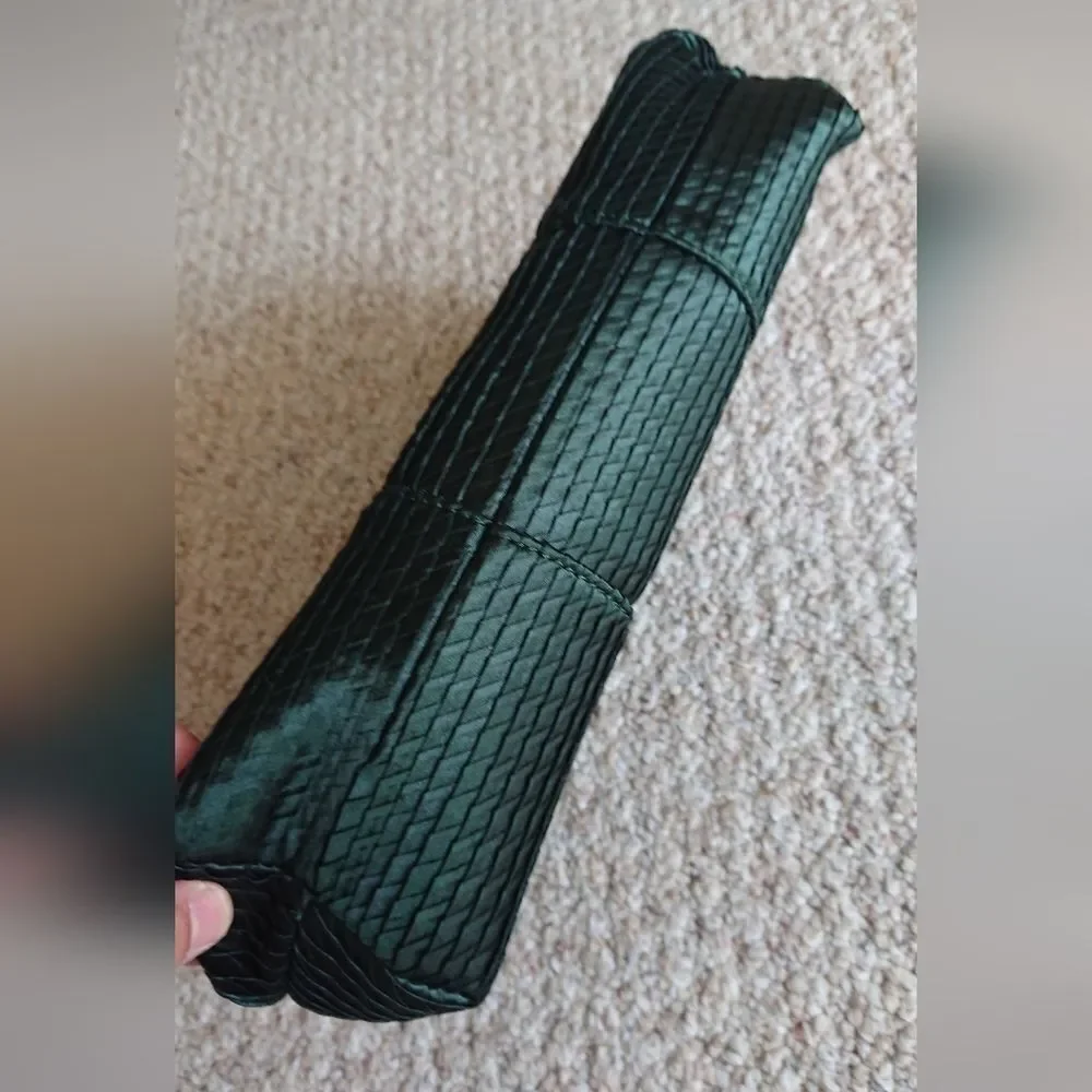 Halston Heritage foldable Frame Clutch in lux weaved green silk